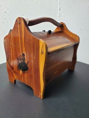 Vintage Wooden Sewing Box with Carry Handle
